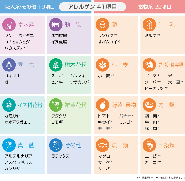 迅速アレルギー検査の検査項目